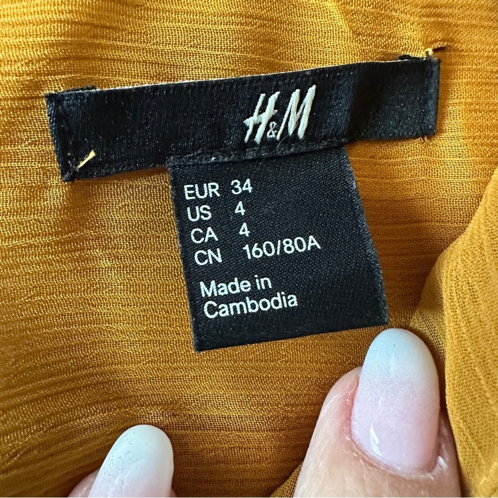 H&M Mustard Orange Long Sleeve Shift Dress Size 4 - Picture 9 of 16